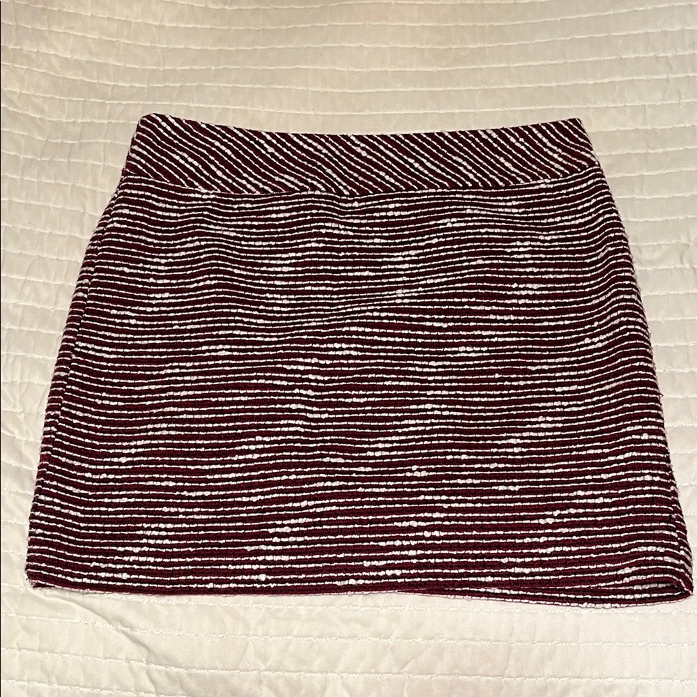 LOFT Tweed Striped M Burgundy & White Boucle Mini Pencil Skirt Sz 8P Ann Taylor - Picture 10 of 14